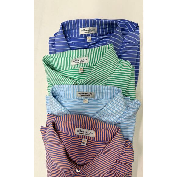 Lot Of 4  Peter Millar summer comfort Golf  Polo Shirt men’s size XL  striped - Picture 2 of 11